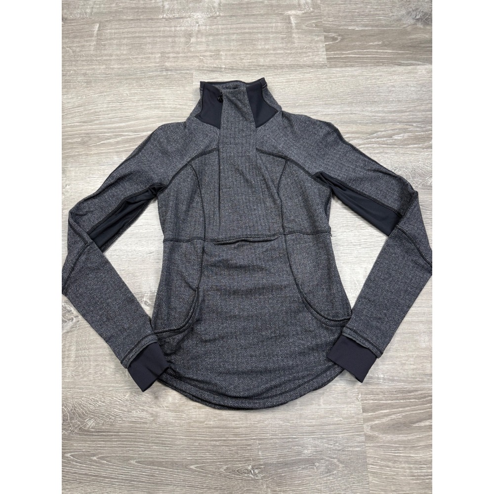 Lululemon Herringbone Kanto Catch Me Run Pullover Grey Black Half Zip Size 4